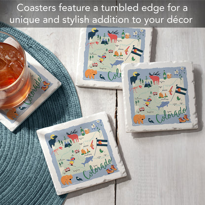 Thirstystone Colorado Home State 4 Pack Tumbled Tile Stone Coasters 4" Square Manufactured in the USA