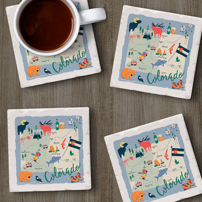Thirstystone Colorado Home State 4 Pack Tumbled Tile Stone Coasters 4" Square Manufactured in the USA