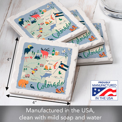Thirstystone Colorado Home State 4 Pack Tumbled Tile Stone Coasters 4" Square Manufactured in the USA