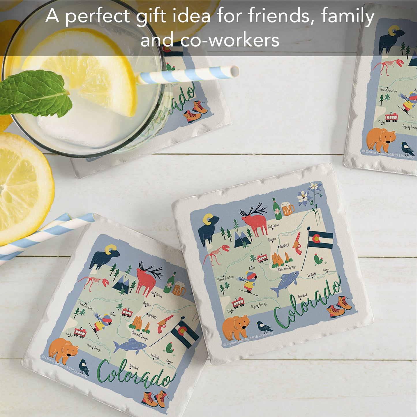 Thirstystone Colorado Home State 4 Pack Tumbled Tile Stone Coasters 4" Square Manufactured in the USA