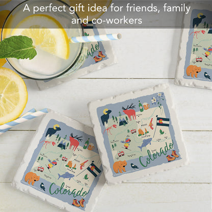 Thirstystone Colorado Home State 4 Pack Tumbled Tile Stone Coasters 4" Square Manufactured in the USA