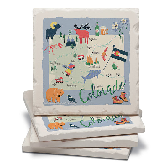 Thirstystone Colorado Home State 4 Pack Tumbled Tile Stone Coasters 4" Square Manufactured in the USA