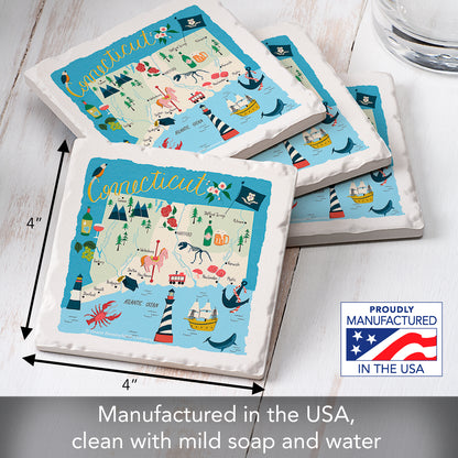 Thirstystone Connecticut Home State 4 Pack Tumbled Tile Stone Coasters 4" Square Manufactured in the USA
