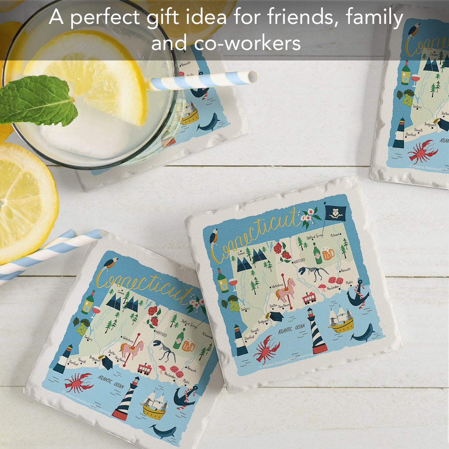 Thirstystone Connecticut Home State 4 Pack Tumbled Tile Stone Coasters 4" Square Manufactured in the USA