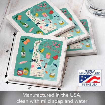 Thirstystone Delaware Home State 4 Pack Tumbled Tile Stone Coasters 4" Square Manufactured in the USA