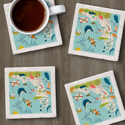Thirstystone Florida Home State 4 Pack Tumbled Tile Stone Coasters 4" Square Manufactured in the USA