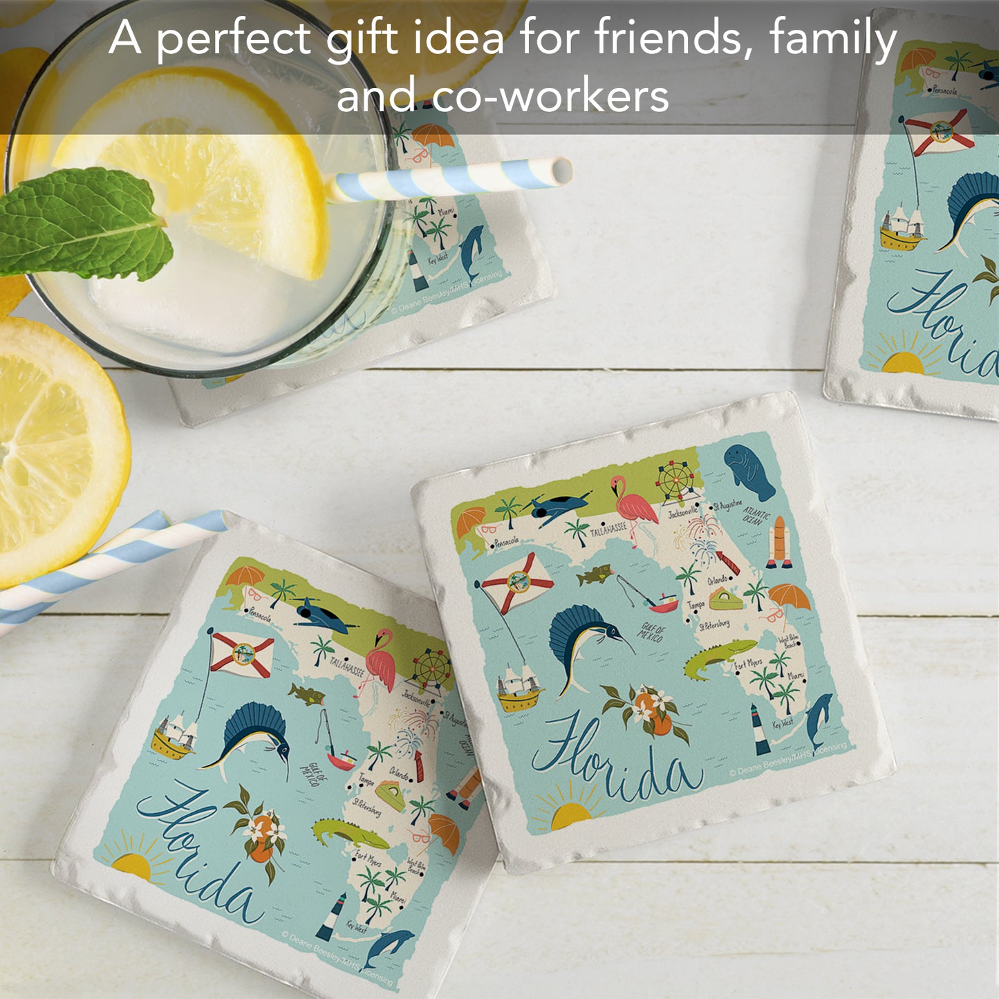 Thirstystone Florida Home State 4 Pack Tumbled Tile Stone Coasters 4" Square Manufactured in the USA