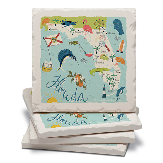 Thirstystone Florida Home State 4 Pack Tumbled Tile Stone Coasters 4" Square Manufactured in the USA