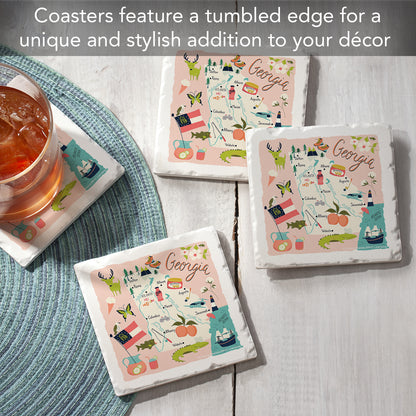 Thirstystone Georgia Home State 4 Pack Tumbled Tile Stone Coasters 4" Square Manufactured in the USA
