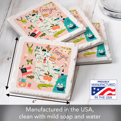 Thirstystone Georgia Home State 4 Pack Tumbled Tile Stone Coasters 4" Square Manufactured in the USA