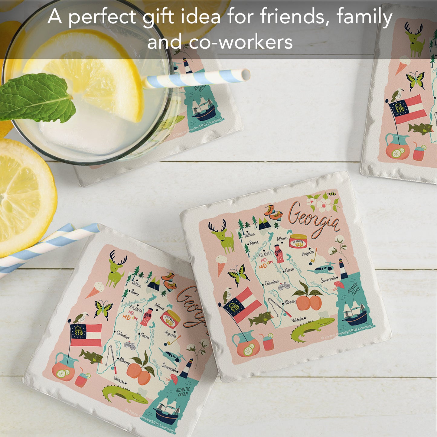 Thirstystone Georgia Home State 4 Pack Tumbled Tile Stone Coasters 4" Square Manufactured in the USA