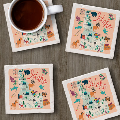 Thirstystone Idaho Home State 4 Pack Tumbled Tile Stone Coasters 4" Square Manufactured in the USA