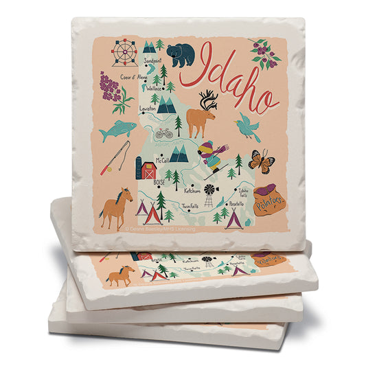Thirstystone Idaho Home State 4 Pack Tumbled Tile Stone Coasters 4" Square Manufactured in the USA