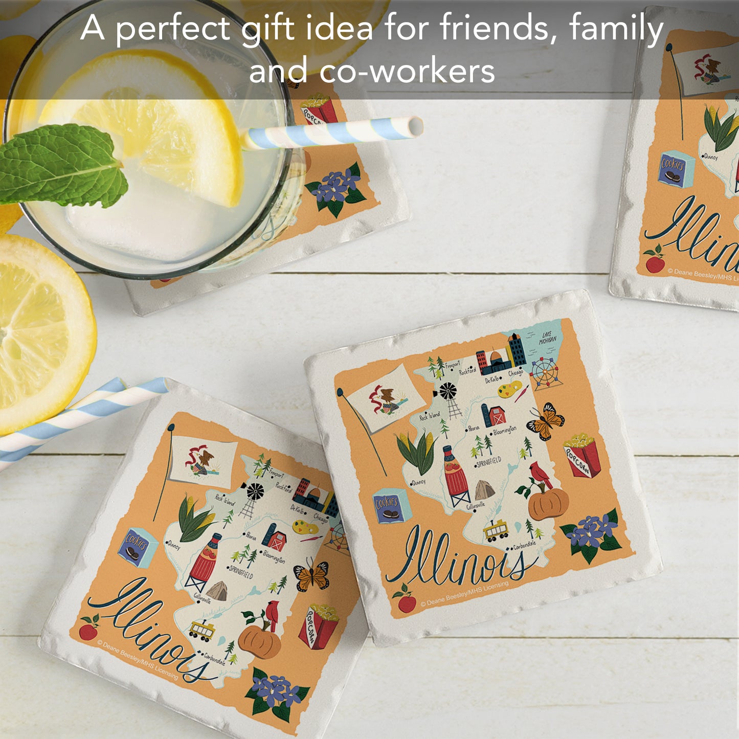 Thirstystone Illinois Home State 4 Pack Tumbled Tile Stone Coasters 4" Square Manufactured in the USA