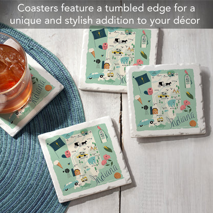 Thirstystone Indiana Home State 4 Pack Tumbled Tile Stone Coasters 4" Square Manufactured in the USA