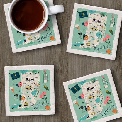 Thirstystone Indiana Home State 4 Pack Tumbled Tile Stone Coasters 4" Square Manufactured in the USA