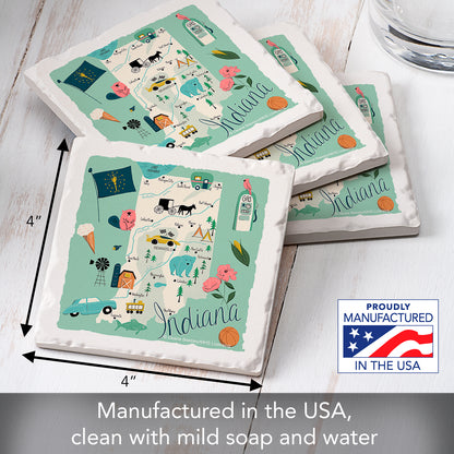 Thirstystone Indiana Home State 4 Pack Tumbled Tile Stone Coasters 4" Square Manufactured in the USA