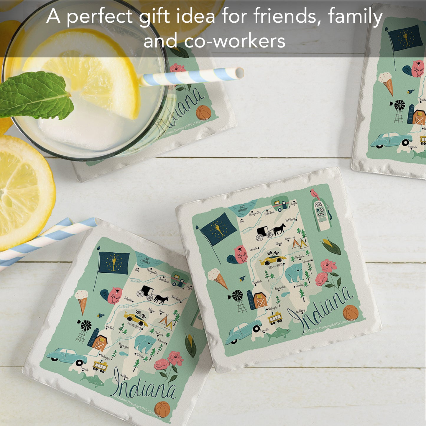 Thirstystone Indiana Home State 4 Pack Tumbled Tile Stone Coasters 4" Square Manufactured in the USA