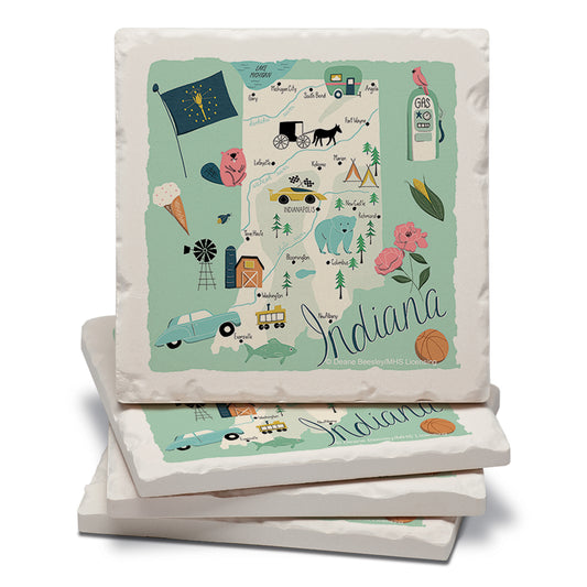 Thirstystone Indiana Home State 4 Pack Tumbled Tile Stone Coasters 4" Square Manufactured in the USA