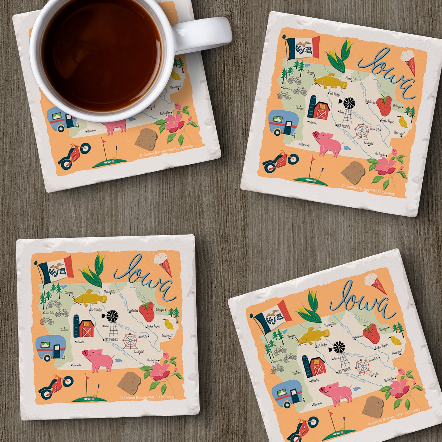Thirstystone Iowa Home State 4 Pack Tumbled Tile Stone Coasters 4" Square Manufactured in the USA