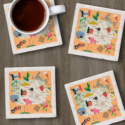 Thirstystone Iowa Home State 4 Pack Tumbled Tile Stone Coasters 4" Square Manufactured in the USA