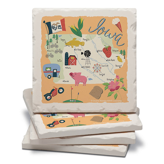 Thirstystone Iowa Home State 4 Pack Tumbled Tile Stone Coasters 4" Square Manufactured in the USA