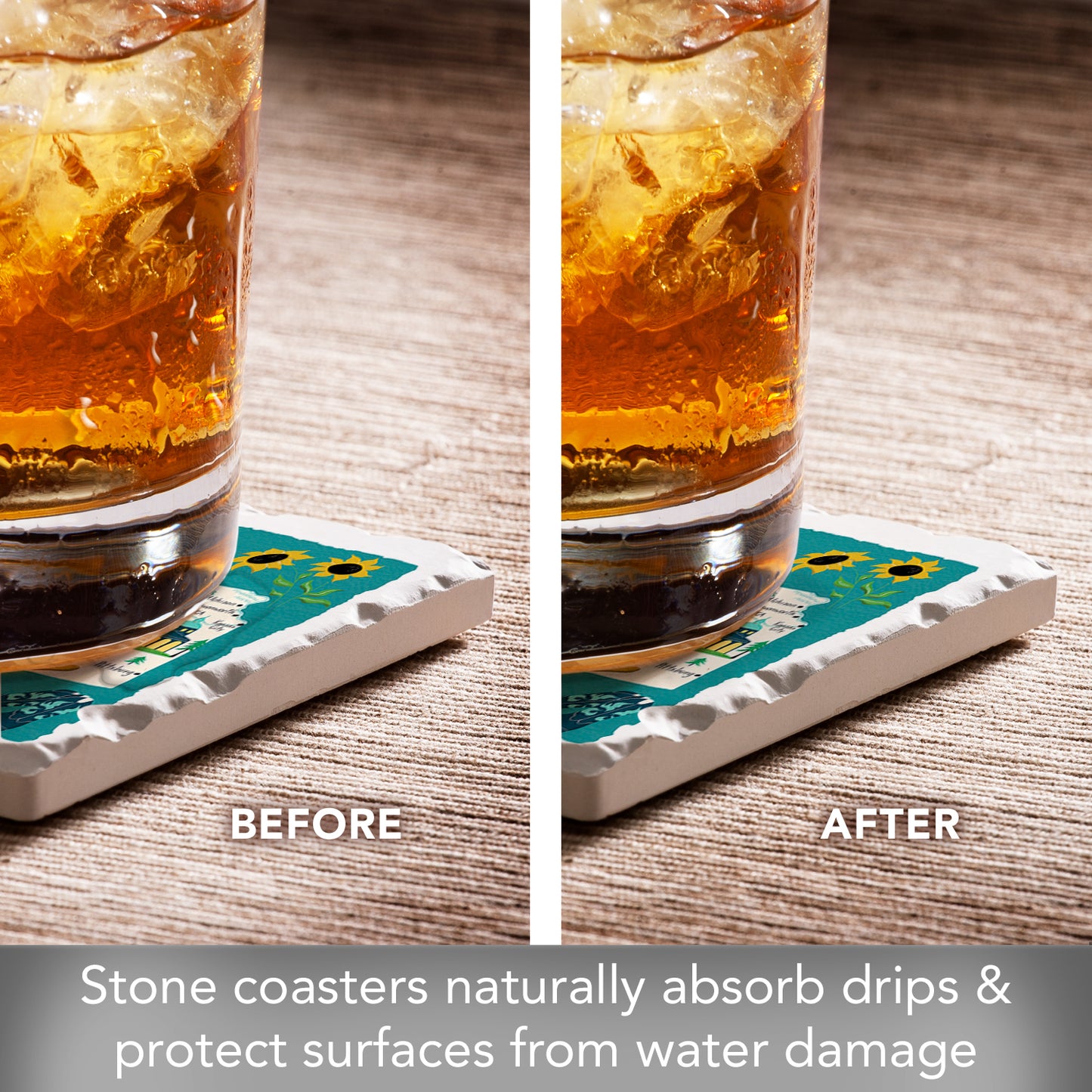 Thirstystone Kansas Home State 4 Pack Tumbled Tile Stone Coasters 4" Square Manufactured in the USA