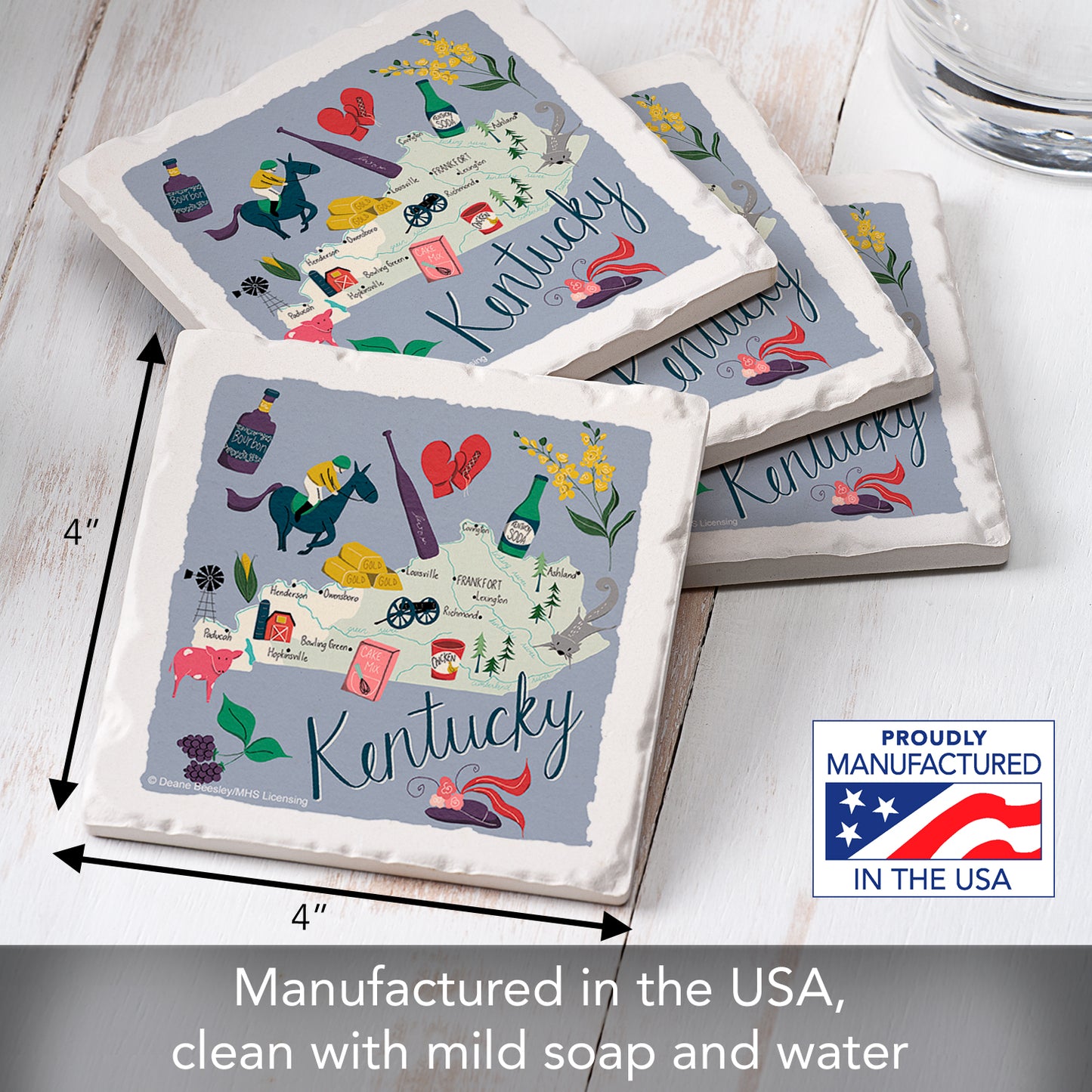 Thirstystone Kentucky Home State 4 Pack Tumbled Tile Stone Coasters 4" Square Manufactured in the USA