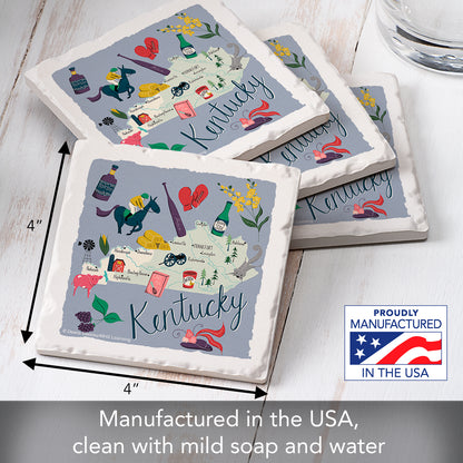 Thirstystone Kentucky Home State 4 Pack Tumbled Tile Stone Coasters 4" Square Manufactured in the USA