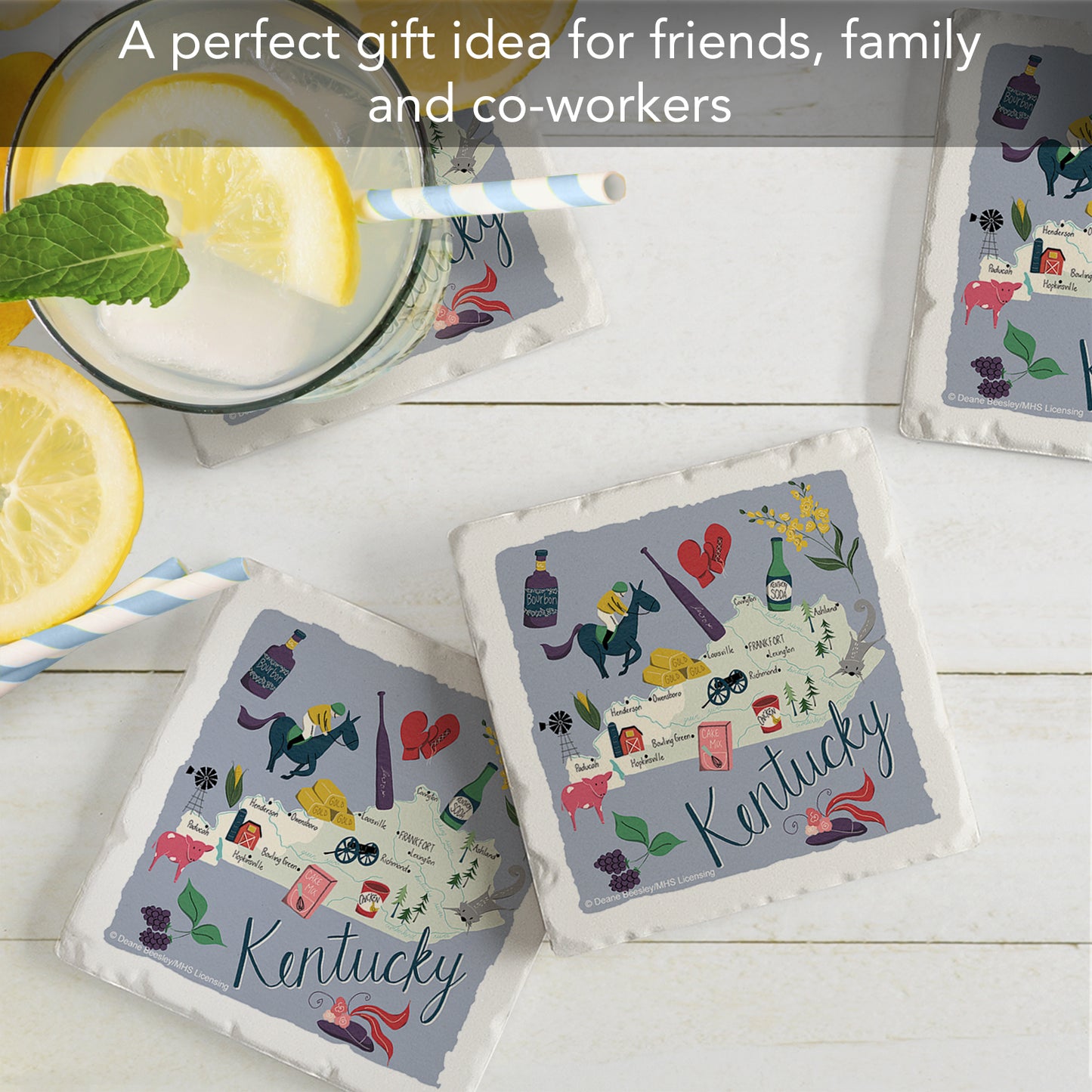 Thirstystone Kentucky Home State 4 Pack Tumbled Tile Stone Coasters 4" Square Manufactured in the USA