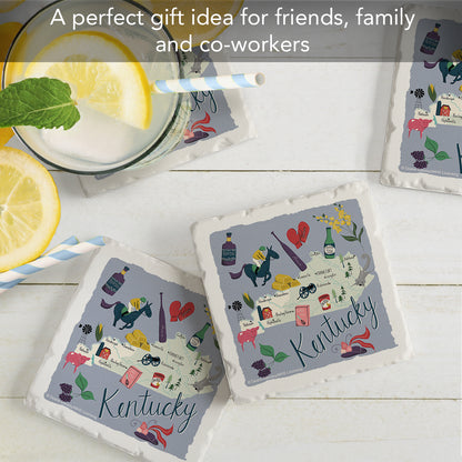 Thirstystone Kentucky Home State 4 Pack Tumbled Tile Stone Coasters 4" Square Manufactured in the USA