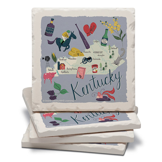 Thirstystone Kentucky Home State 4 Pack Tumbled Tile Stone Coasters 4" Square Manufactured in the USA