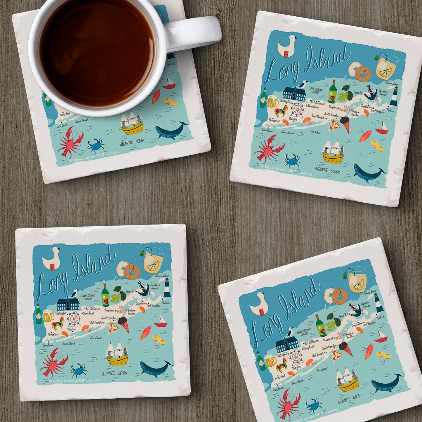 Thirstystone Long Island Home State 4 Pack Tumbled Tile Stone Coasters 4" Square Manufactured in the USA