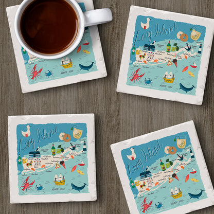 Thirstystone Long Island Home State 4 Pack Tumbled Tile Stone Coasters 4" Square Manufactured in the USA