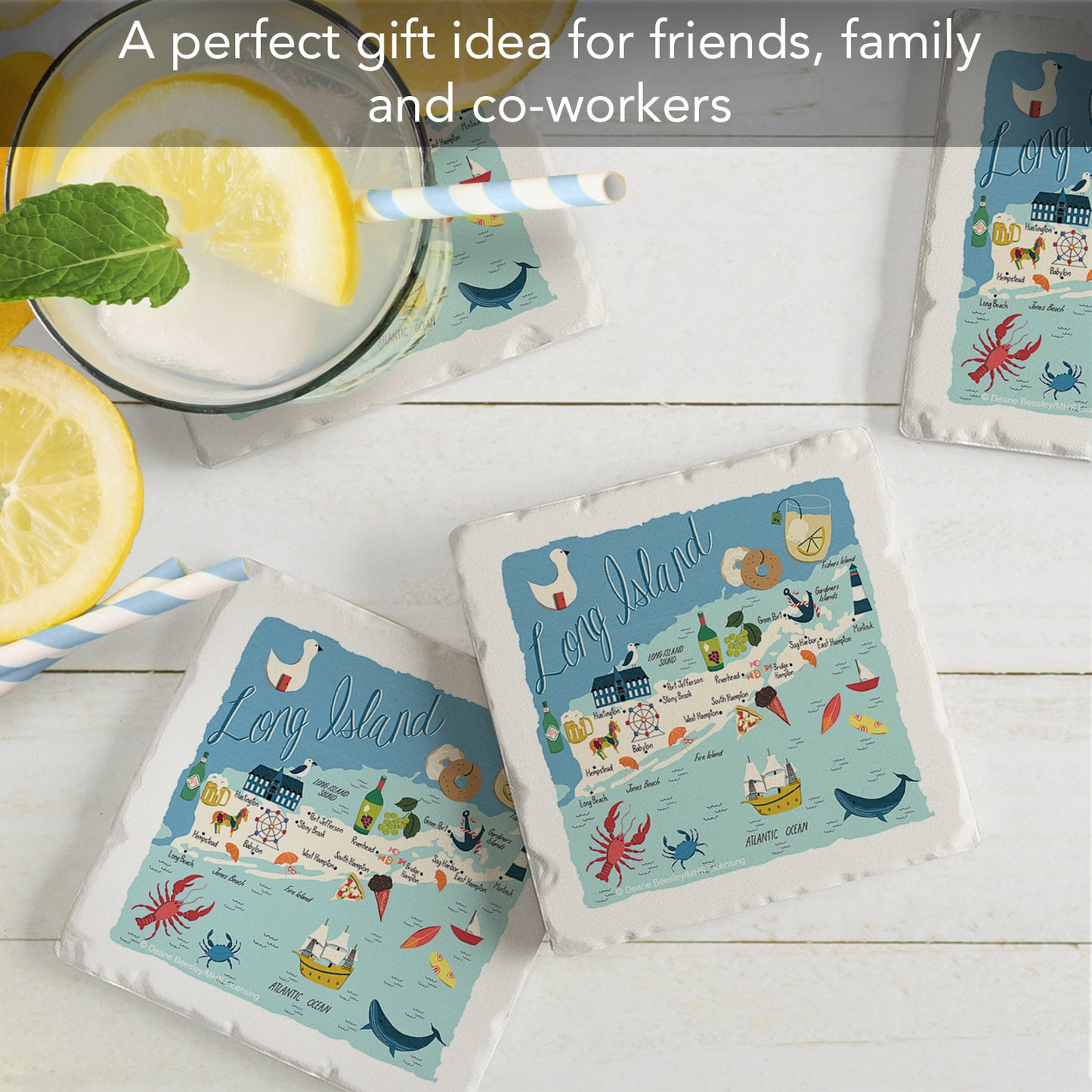 Thirstystone Long Island Home State 4 Pack Tumbled Tile Stone Coasters 4" Square Manufactured in the USA