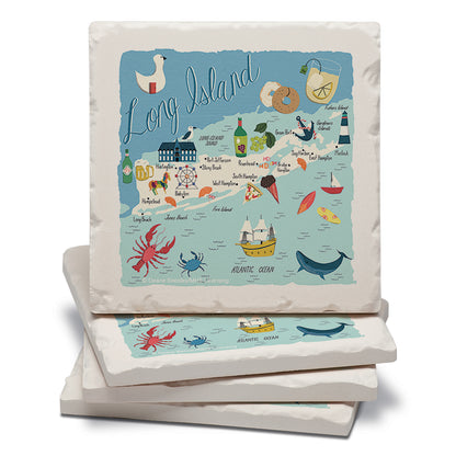 Thirstystone Long Island Home State 4 Pack Tumbled Tile Stone Coasters 4" Square Manufactured in the USA