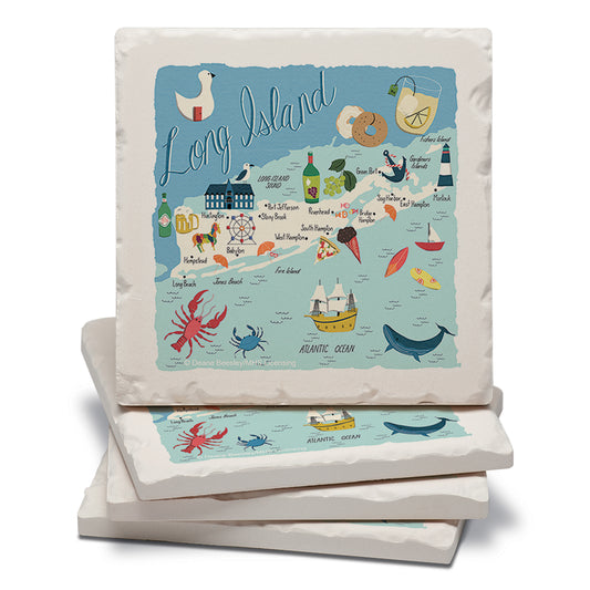 Thirstystone Long Island Home State 4 Pack Tumbled Tile Stone Coasters 4" Square Manufactured in the USA