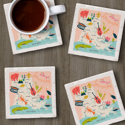 Thirstystone Louisiana Home State 4 Pack Tumbled Tile Stone Coasters 4" Square Manufactured in the USA
