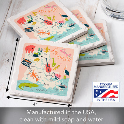 Thirstystone Louisiana Home State 4 Pack Tumbled Tile Stone Coasters 4" Square Manufactured in the USA
