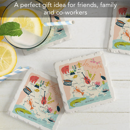 Thirstystone Louisiana Home State 4 Pack Tumbled Tile Stone Coasters 4" Square Manufactured in the USA