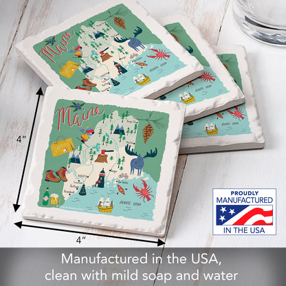 Thirstystone Maine Home State 4 Pack Tumbled Tile Stone Coasters 4" Square Manufactured in the USA