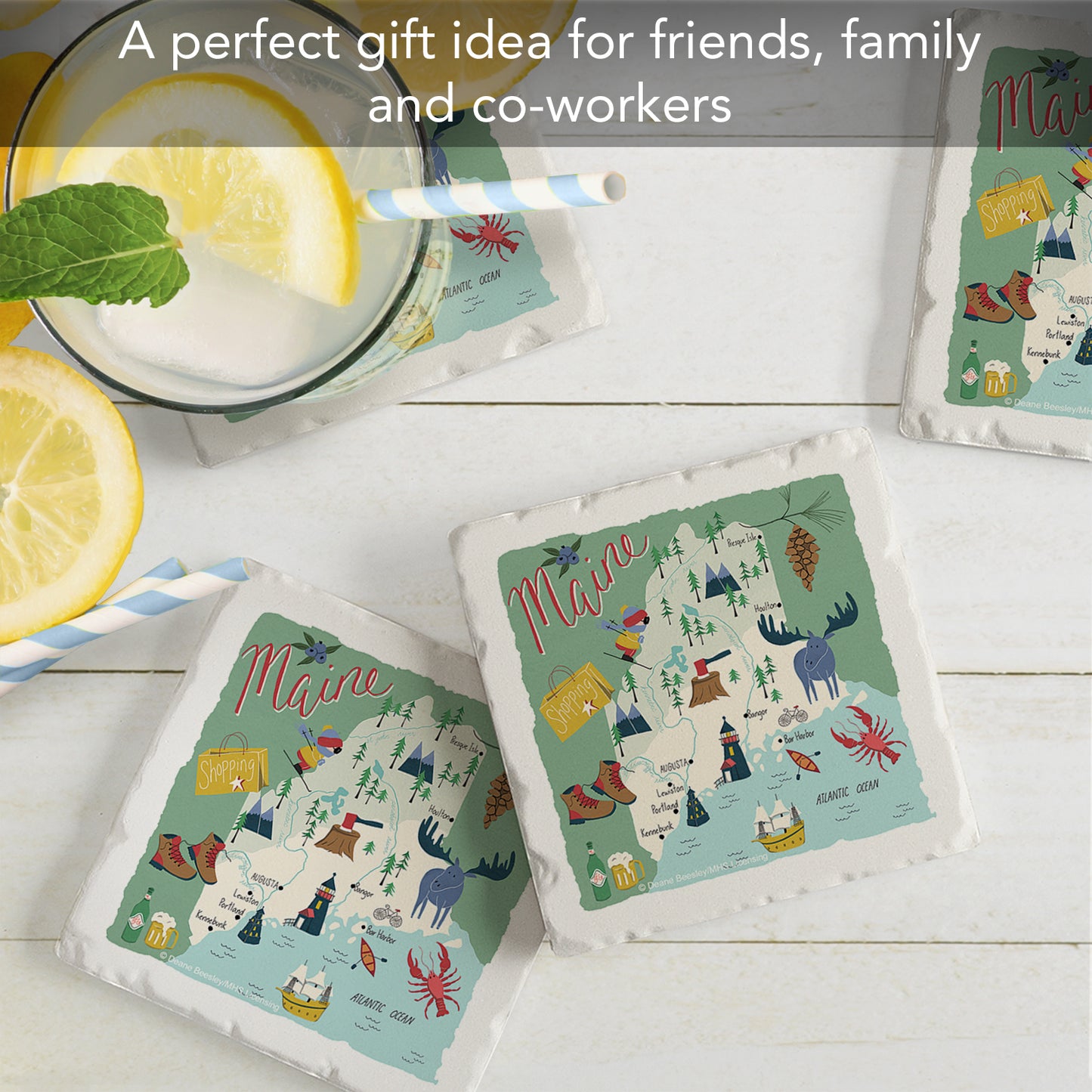 Thirstystone Maine Home State 4 Pack Tumbled Tile Stone Coasters 4" Square Manufactured in the USA