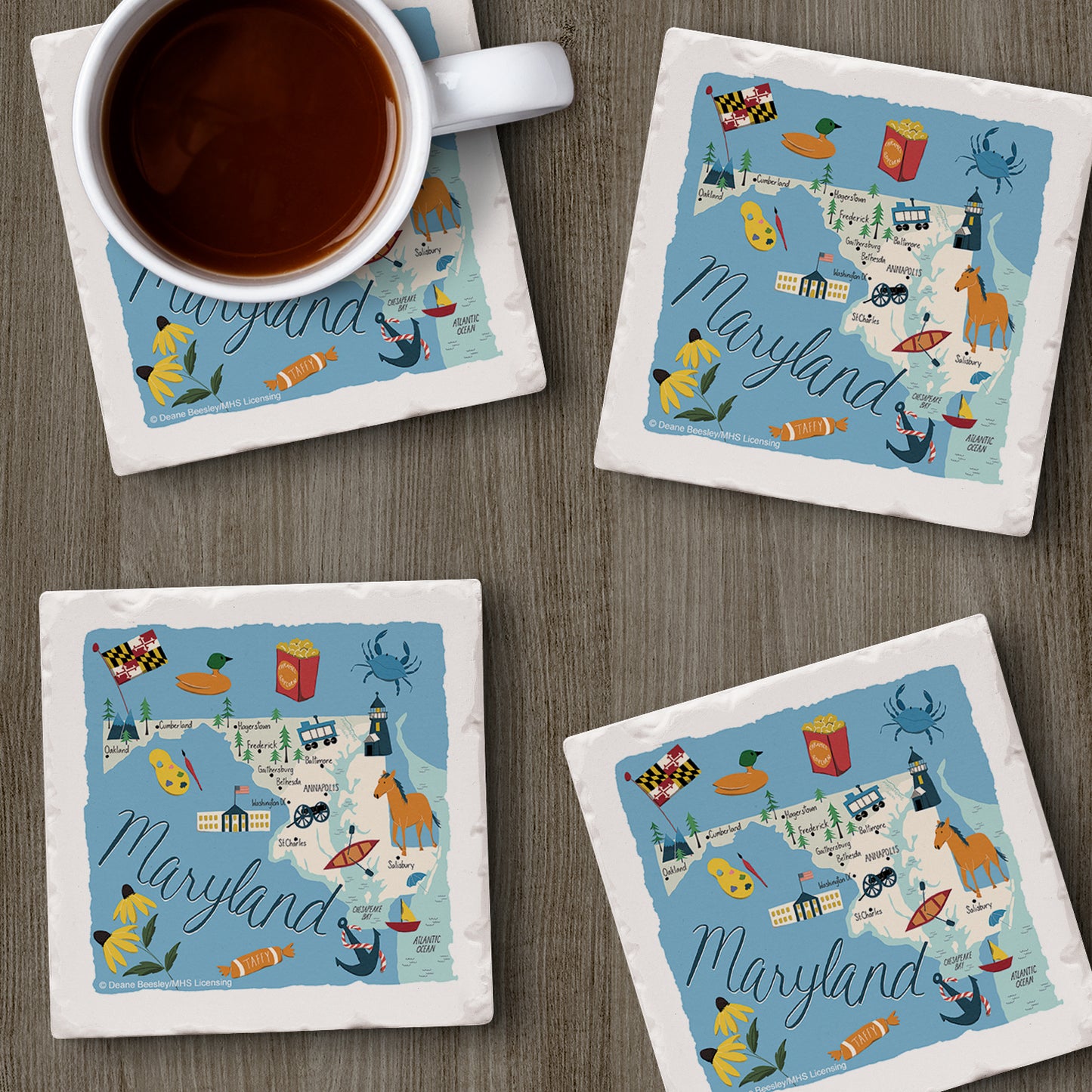 Thirstystone Maryland Home State 4 Pack Tumbled Tile Stone Coasters 4" Square Manufactured in the USA