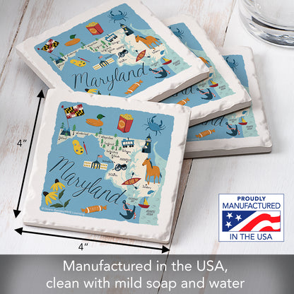 Thirstystone Maryland Home State 4 Pack Tumbled Tile Stone Coasters 4" Square Manufactured in the USA