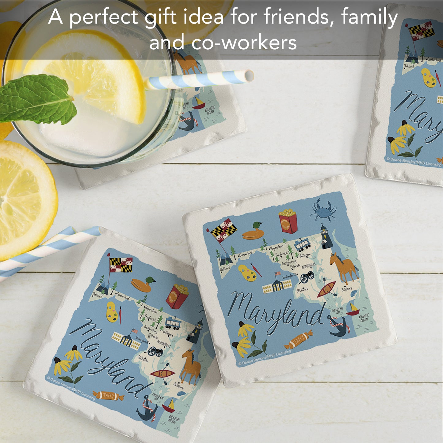 Thirstystone Maryland Home State 4 Pack Tumbled Tile Stone Coasters 4" Square Manufactured in the USA