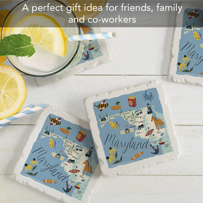 Thirstystone Maryland Home State 4 Pack Tumbled Tile Stone Coasters 4" Square Manufactured in the USA