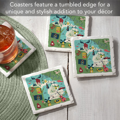 Thirstystone Michigan Home State 4 Pack Tumbled Tile Stone Coasters  4" Square Manufactured in the USA
