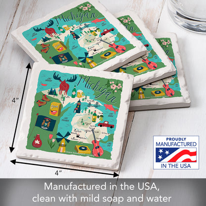 Thirstystone Michigan Home State 4 Pack Tumbled Tile Stone Coasters  4" Square Manufactured in the USA