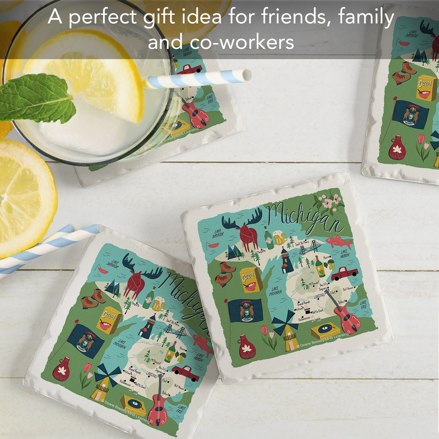Thirstystone Michigan Home State 4 Pack Tumbled Tile Stone Coasters  4" Square Manufactured in the USA