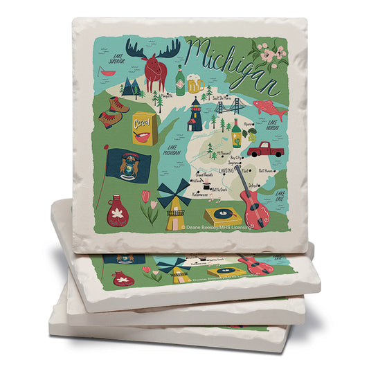 Thirstystone Michigan Home State 4 Pack Tumbled Tile Stone Coasters  4" Square Manufactured in the USA